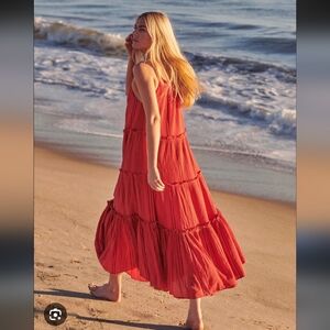Sundry Stripe Tiered Maxi Dress Red Sleeveless Cotton Size 4 Medium NWT